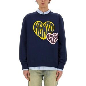 KENZO Paris Heart Logo Sweatshirt Men BLUE Sweaters & Cardigans